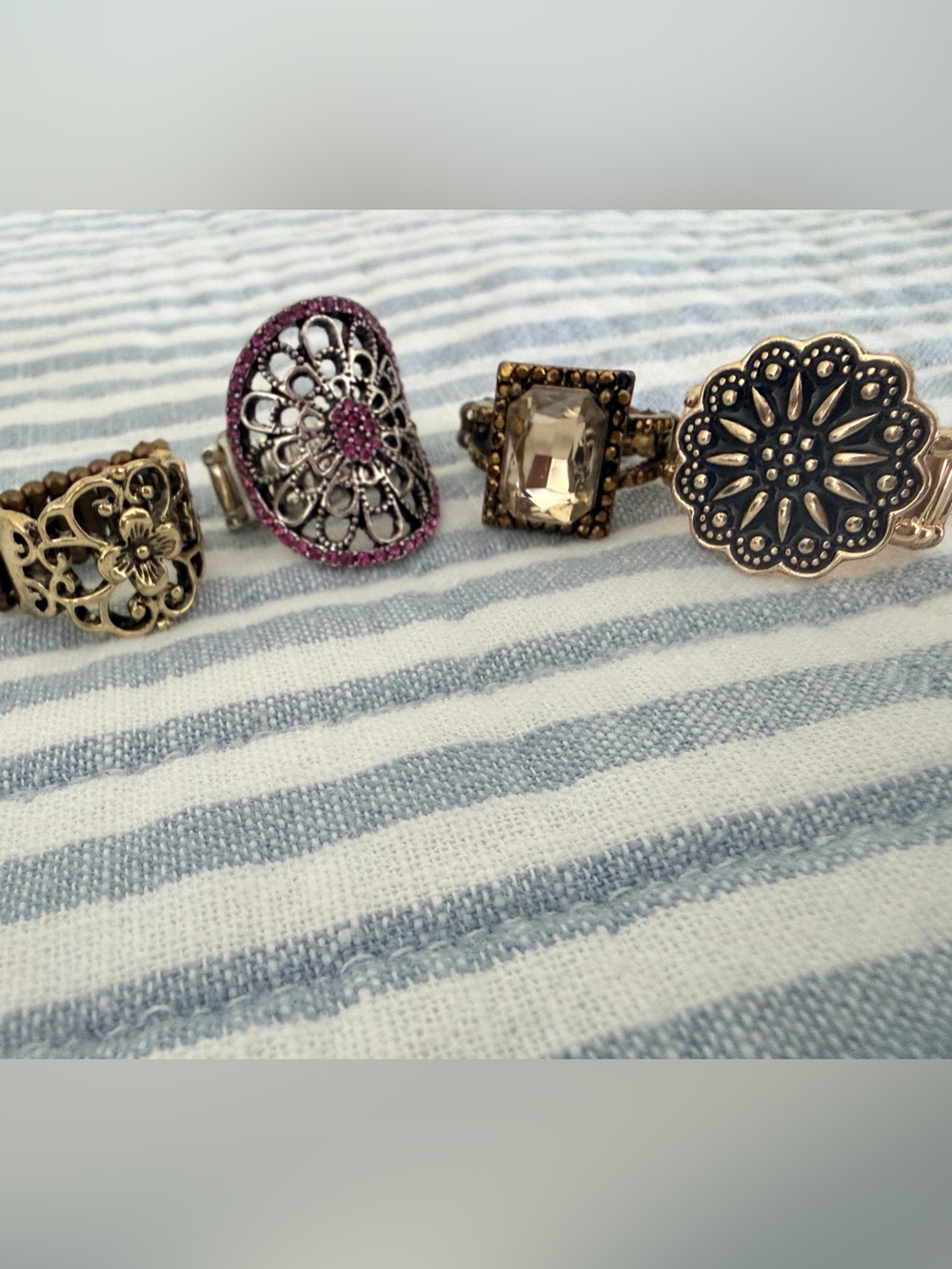 paparazzi Antique Gold and Pink Filigree Statement Rings Set